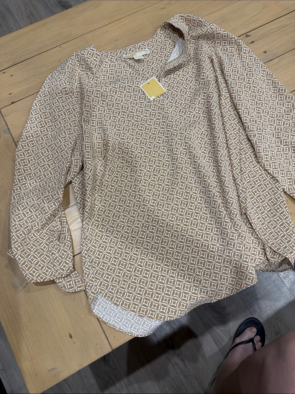 MICHAEL Michael Kors Tan & White Geometric Print Blouse